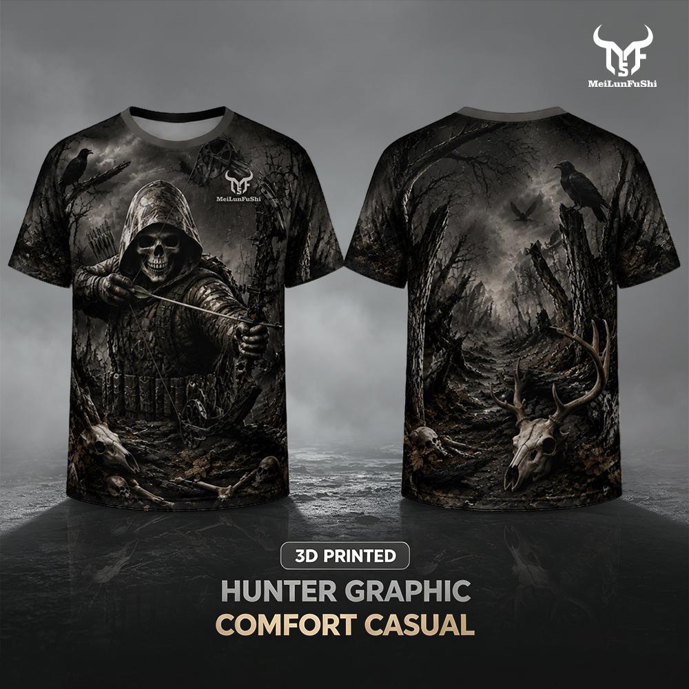 Outdoor Hunting Graphic Tees - Gotische Skull Archer 3D-print T-shirt Dark