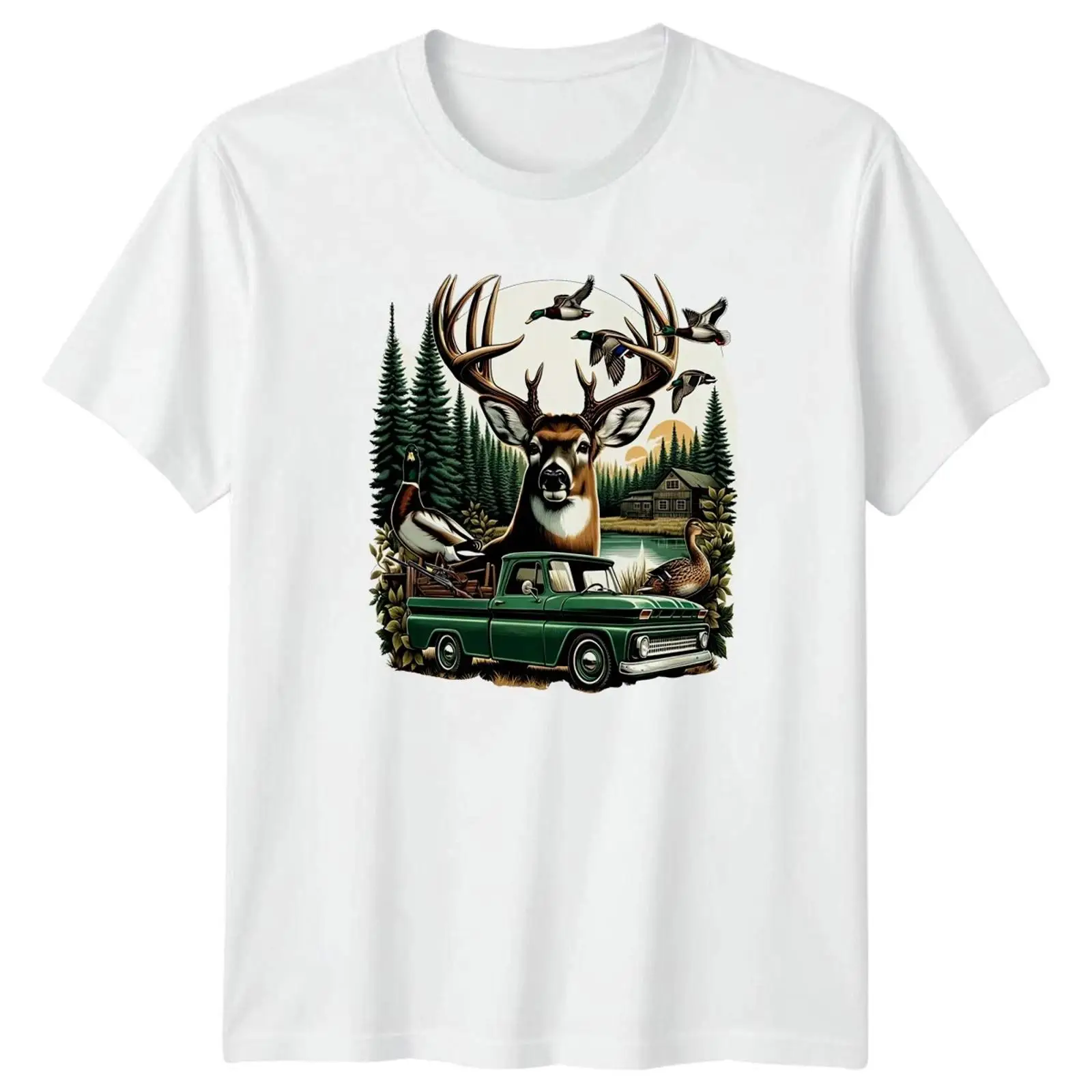 Outdoor Hunting Graphic Tees - Deer Duck Hunting Lodge Wilderness Heren